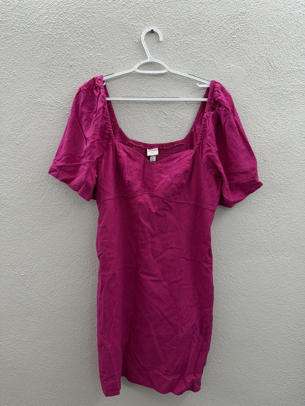 A New Day Womens Dress Size XL Pink Short Puffy Sleeves Sweetheart Neckline